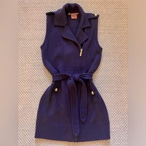 Excellent Condition Tory Burch 100% Merino Wool Belted Sweater Vest XS